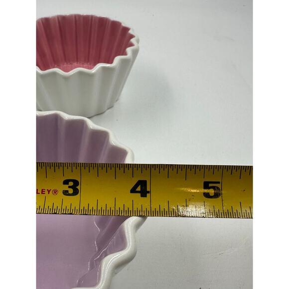 Purple and Pink Ceramic Ramekin, Fluted White Custard Cup, Small Round Ramekin - Picture 4 of 4